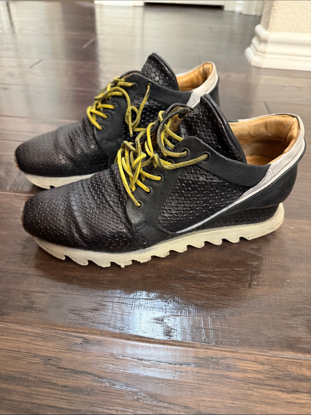 A.S.98 Sneakers Black Textured Women's with Yellow Laces